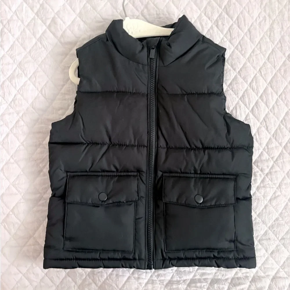 Old Navy Kids Black Puffer Vest + Navy Sherpa Vest Set